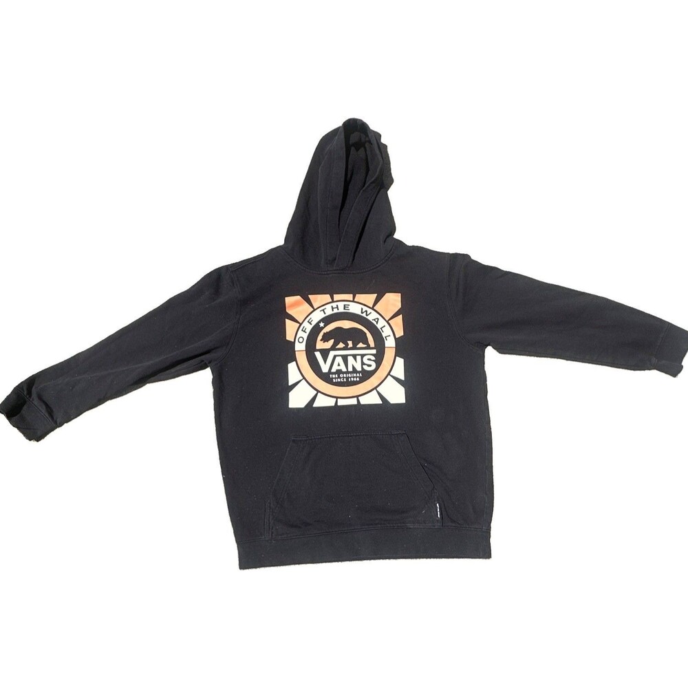 VANS Off The Wall Hoodie Mens XL Black Graphic Logo Pullover Kangaroo Pocket